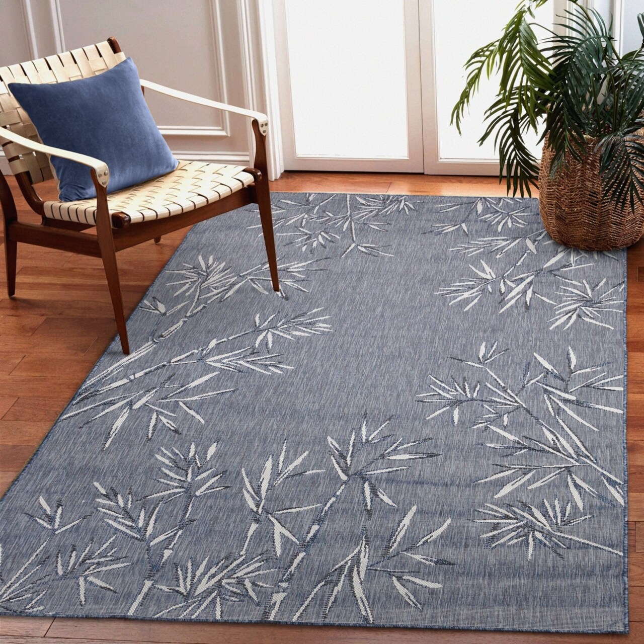 The Rug Department Liora Manne Carmel Bamboo Border Indoor Outdoor Area Rug Navy
